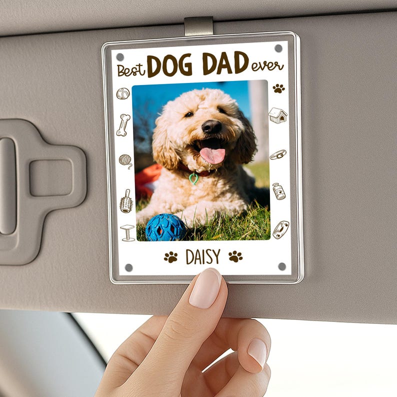 Dog Dad Photo Car Visor Clip, Custom Pet Photo Gift, Fathers Day Gift For Dad, Dog Dad Gift, Pet Lovers Gift, Gift For Him, Car Accessory