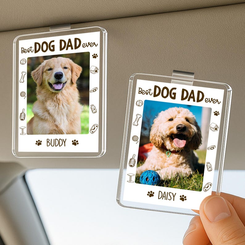 Dog Dad Photo Car Visor Clip, Custom Pet Photo Gift, Fathers Day Gift For Dad, Dog Dad Gift, Pet Lovers Gift, Gift For Him, Car Accessory