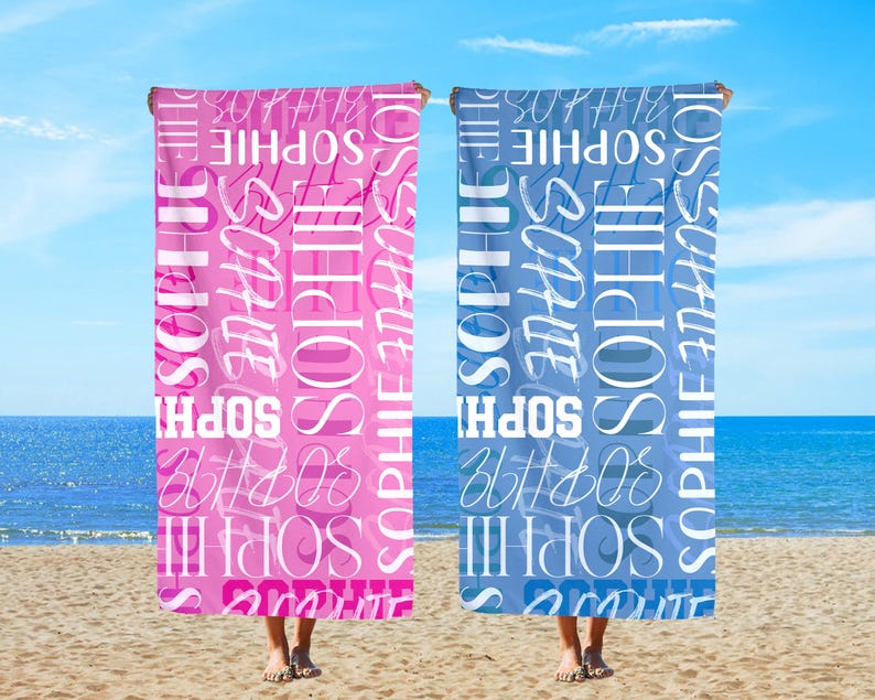Personalized Signature Style Beach Towel, Kids Custom Name Pool Towels, Kids Beach Towel, Kids Name Towel, Beach Towel for Kids Adults