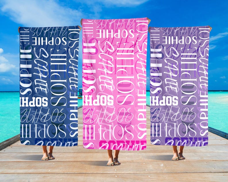 Personalized Signature Style Beach Towel, Kids Custom Name Pool Towels, Kids Beach Towel, Kids Name Towel, Beach Towel for Kids Adults