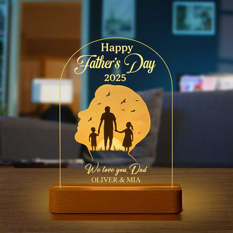 Personalized Father's Day LED Lamp Custom Dad's Night Light with Kids Names Sentimental Gift for Dad and Grandpa