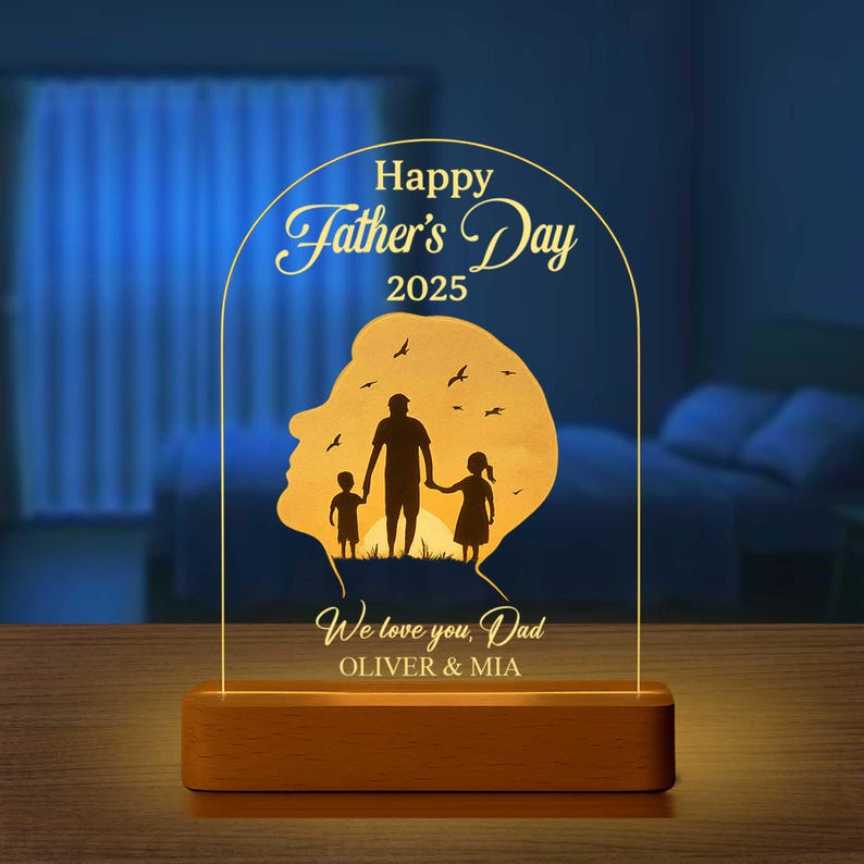 Personalized Father's Day LED Lamp Custom Dad's Night Light with Kids Names Sentimental Gift for Dad and Grandpa