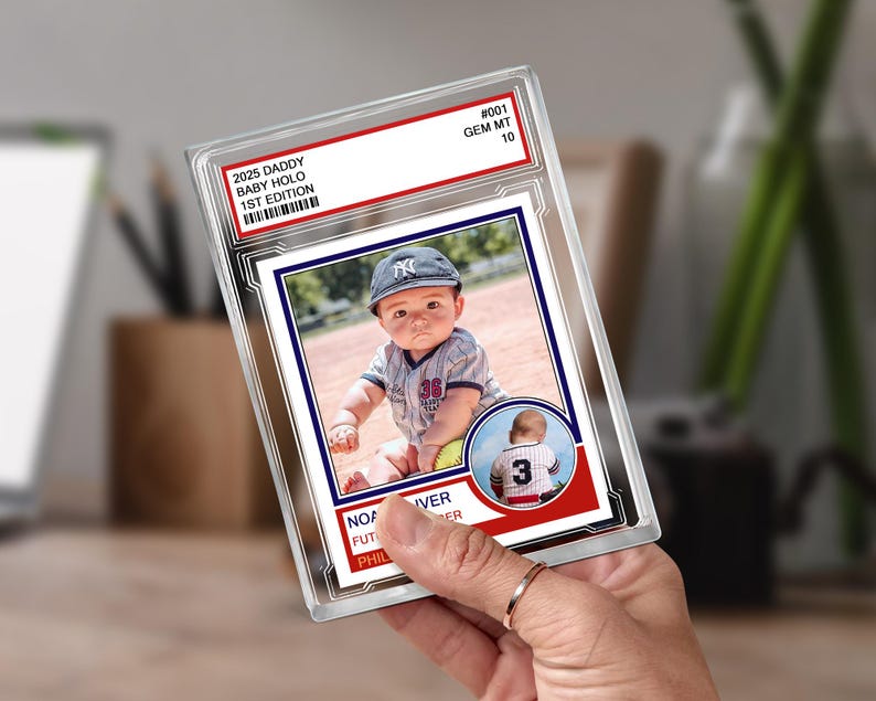 Custom Photo Baseball Cards for Newborn, Baby Announcement Trading Card Block, Custom Acrylic Block Plaque, New Dad Gift, Birthday Favors