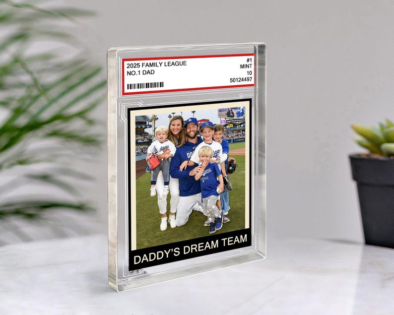 Custom Family Photo Trading Card Style Personalized Acrylic Block Plaque, Father's Day Gift for Baseball Dad, Husband Gifts, 1 Dad Sports