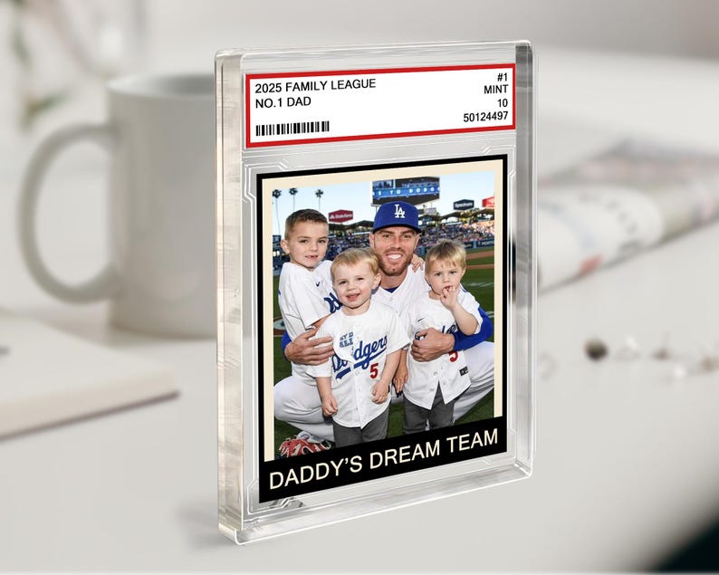 Custom Family Photo Trading Card Style Personalized Acrylic Block Plaque, Father's Day Gift for Baseball Dad, Husband Gifts, 1 Dad Sports