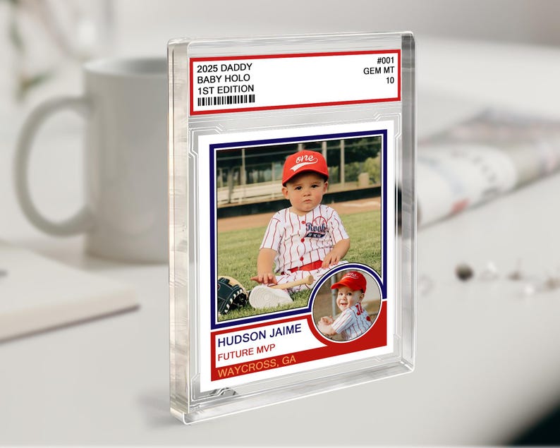 Custom Photo Baseball Cards for Newborn, Baby Announcement Trading Card Block, Custom Acrylic Block Plaque, New Dad Gift, Birthday Favors