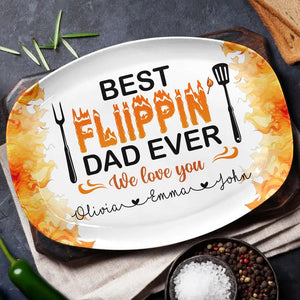 Custom Best Flippin' Dad Ever With Kids' Names, Personalized Grilling Platter For Daddy, Father's Day Gifts, Funny Gift for Dad, Platter BBQ