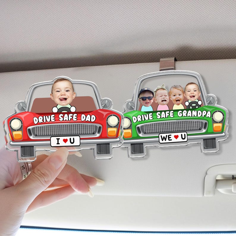 Personalized Father's Day Gift For Dad, Custom Kids Photo Visor Clip For Dad, Drive Safe Daddy Car Sun Visor Clip, Drive Safe Gift For Papa