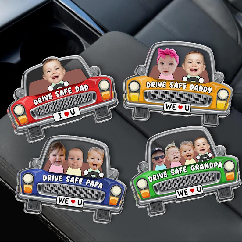 Personalized Father's Day Gift For Dad, Custom Kids Photo Visor Clip For Dad, Drive Safe Daddy Car Sun Visor Clip, Drive Safe Gift For Papa