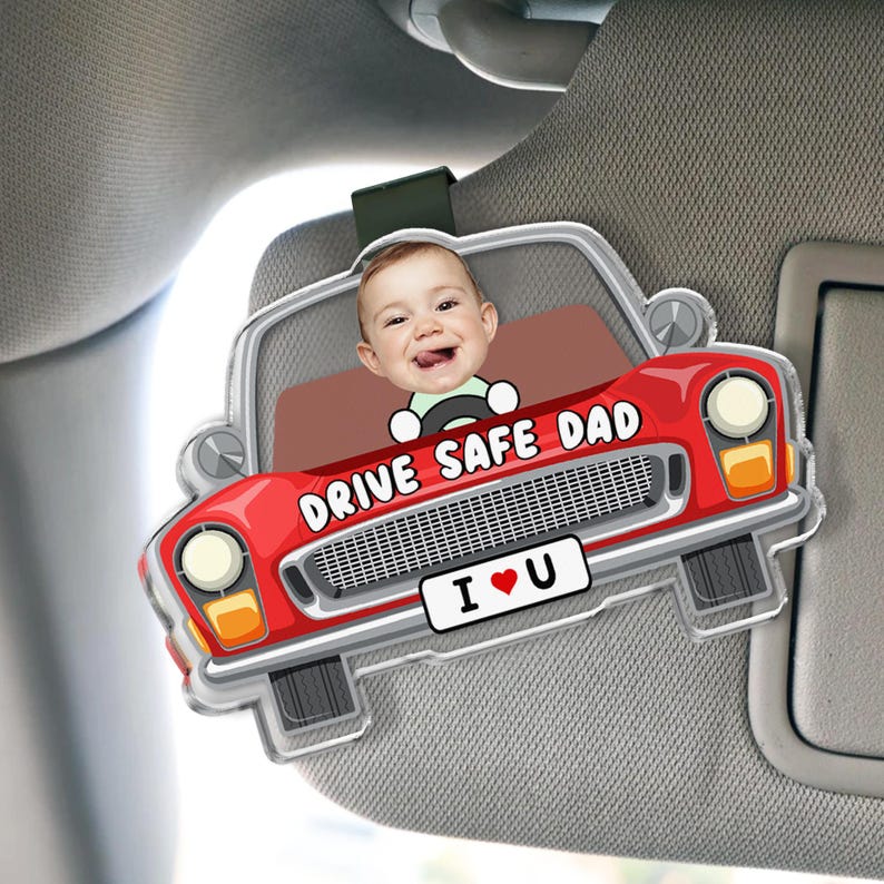 Personalized Father's Day Gift For Dad, Custom Kids Photo Visor Clip For Dad, Drive Safe Daddy Car Sun Visor Clip, Drive Safe Gift For Papa