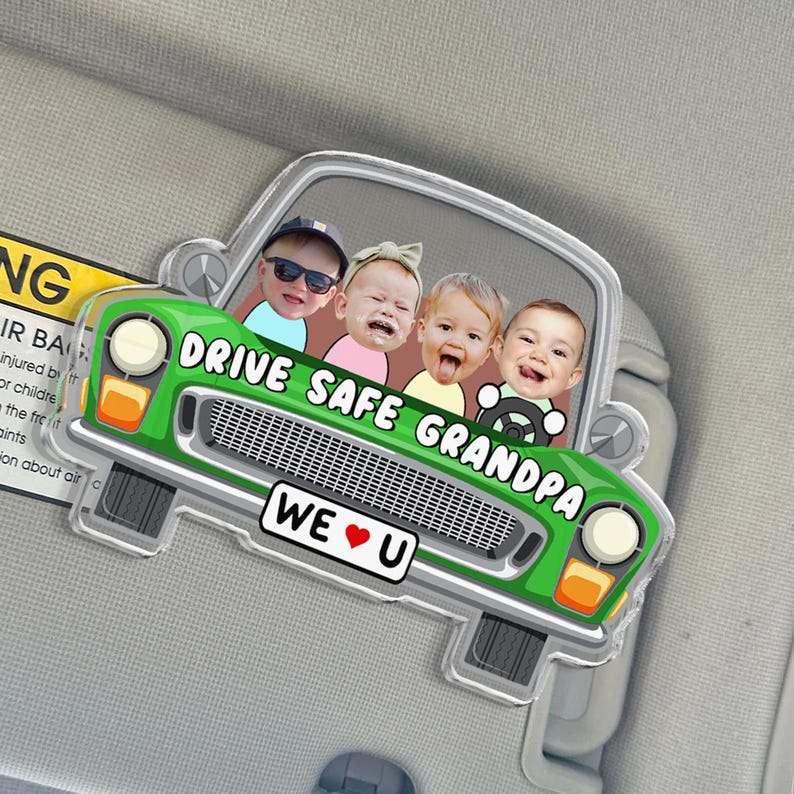 Personalized Father's Day Gift For Dad, Custom Kids Photo Visor Clip For Dad, Drive Safe Daddy Car Sun Visor Clip, Drive Safe Gift For Papa