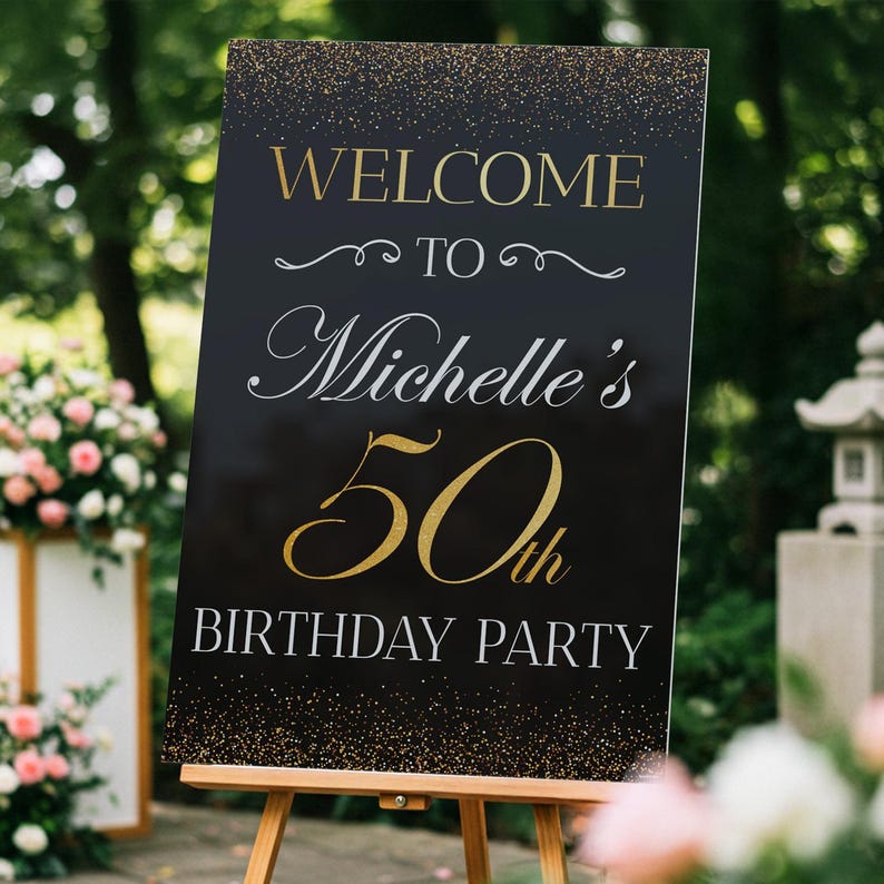 50th Birthday Sign, 50th Birthday Decorations, Personalized Welcome Sign for Birthday Party, Custom 50 Birthday Party Welcome Sign