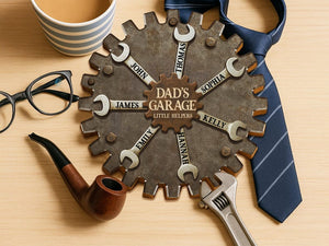 Personalized Garage Sign for Dad, Custom Father's Day Gift with Kids' Names, Rustic Workshop Wall Decor, Grandpa Wood Sign, Little Helpers