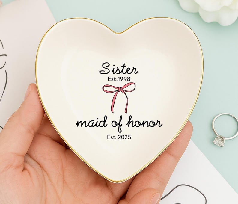 Maid of Honor Ring Dish, Sister Wedding Gifts, Personalized Year Established Maid of Honor Proposal Gift, Wedding Keepsake for Bridesmaids