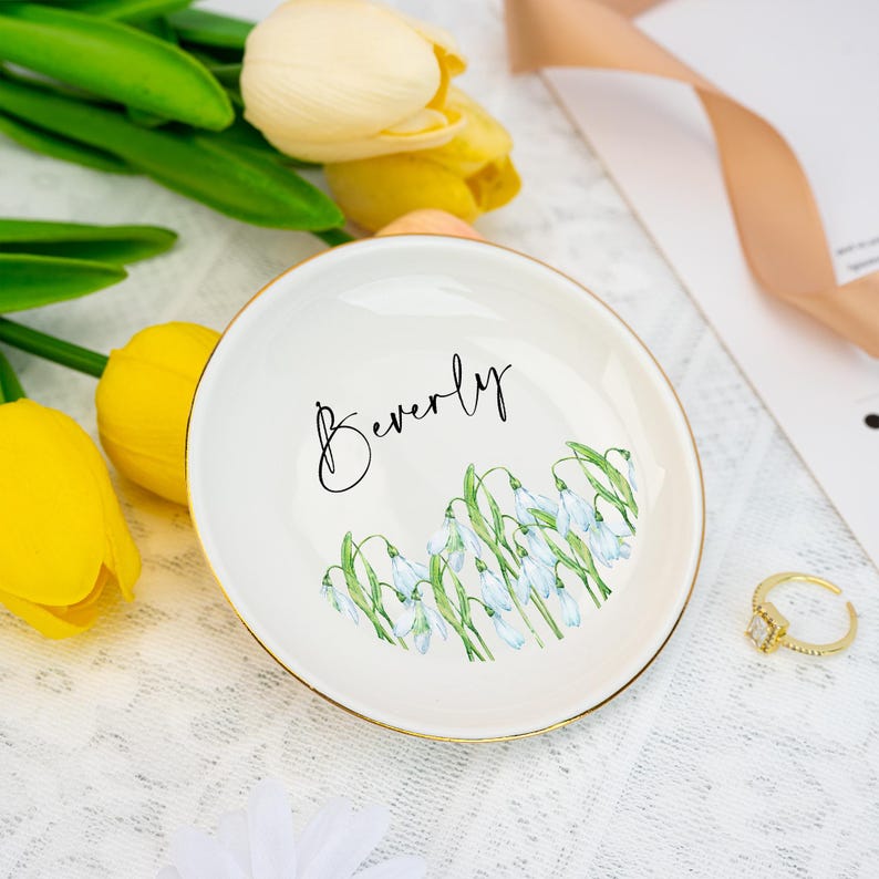 Personalized Birth Flower Garden Ring Dis, Jewelry Dish, Romantic Flower Ring Dish for Friends, Wedding Party Gift for Bridesmaid, Birthday