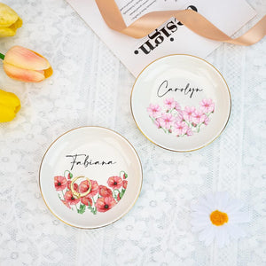 Personalized Birth Flower Garden Ring Dis, Jewelry Dish, Romantic Flower Ring Dish for Friends, Wedding Party Gift for Bridesmaid, Birthday