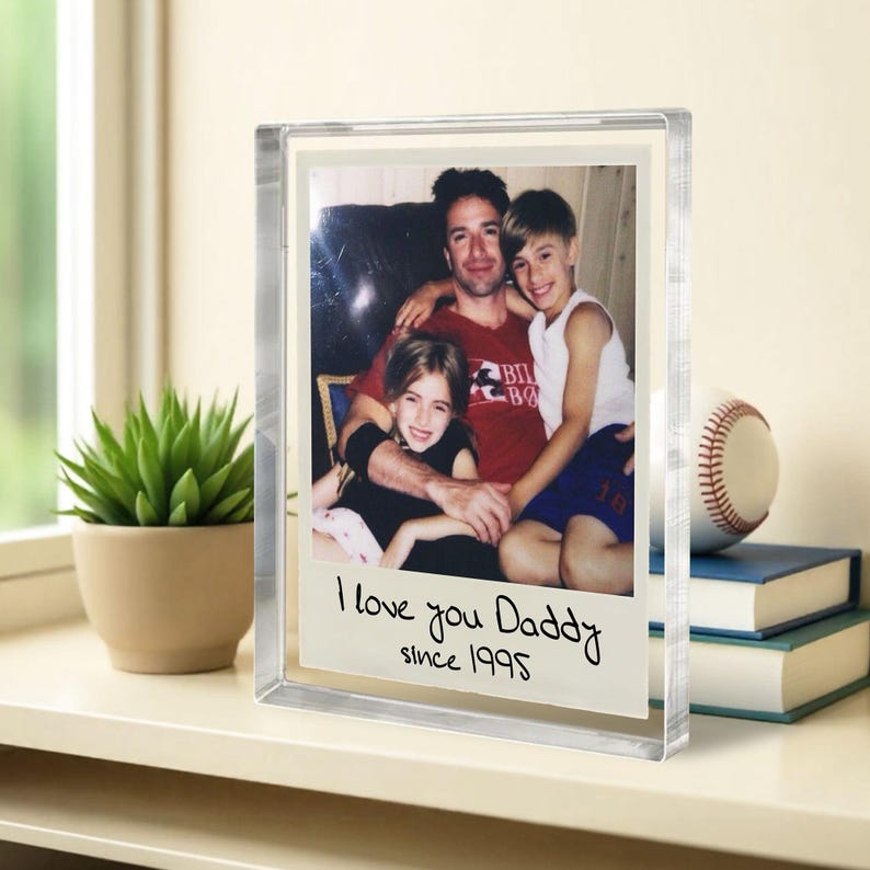 Personalized Fathers Day Gift For Dad, Acrylic Plaque Daddy Kids Portrait, Custom Vintage Photo Polaroid New Dad Gift, Best Dad Grandpa Gift