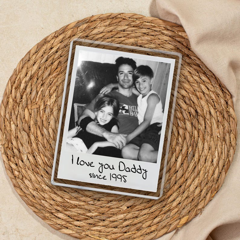 Personalized Fathers Day Gift For Dad, Acrylic Plaque Daddy Kids Portrait, Custom Vintage Photo Polaroid New Dad Gift, Best Dad Grandpa Gift