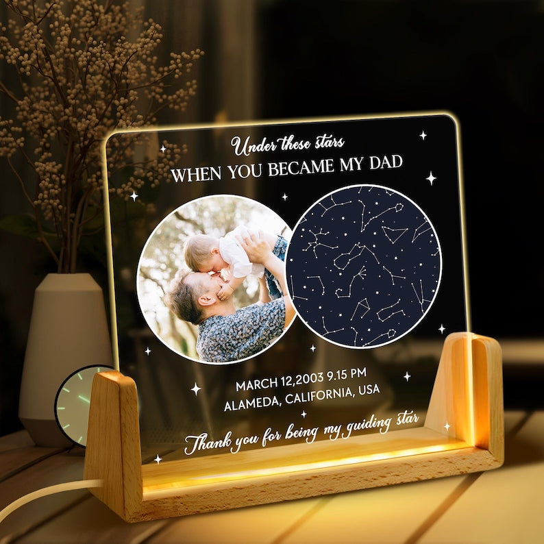 The Day You Became My Dad Custom Star Map Night Light, First Time Dad Gift, First Fathers Day Gift, Night Sky By Date, New Dad Birthday Gift