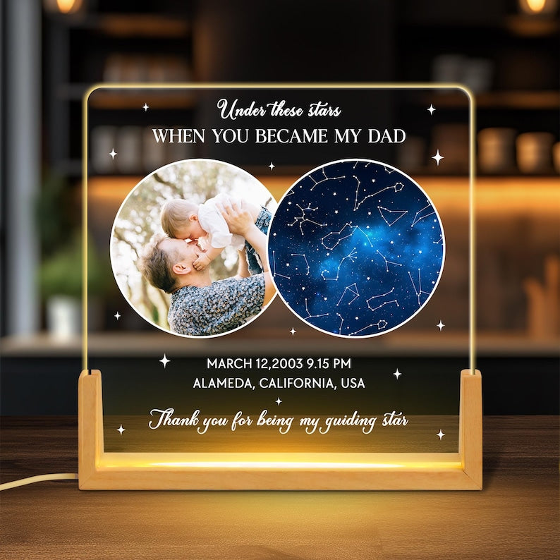 The Day You Became My Dad Custom Star Map Night Light, First Time Dad Gift, First Fathers Day Gift, Night Sky By Date, New Dad Birthday Gift