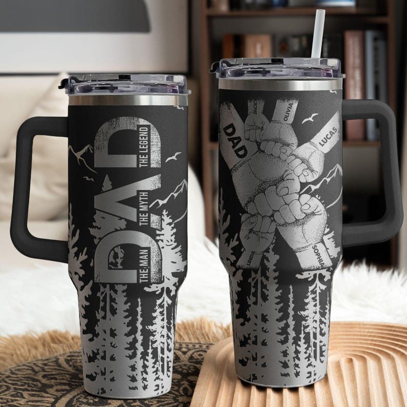 Dad, Grandpa, Papa Forest With Kids' Names, Personalized Dad and Kids First Bump 40oz Tumbler, Custom First Bump Dad Tumbler, New Dad Gift