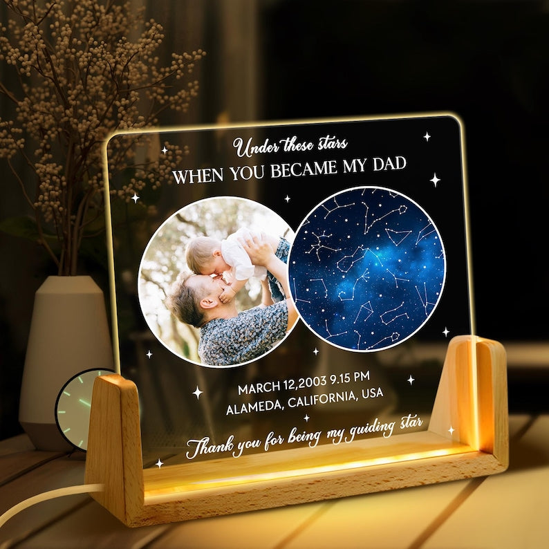 The Day You Became My Dad Custom Star Map Night Light, First Time Dad Gift, First Fathers Day Gift, Night Sky By Date, New Dad Birthday Gift