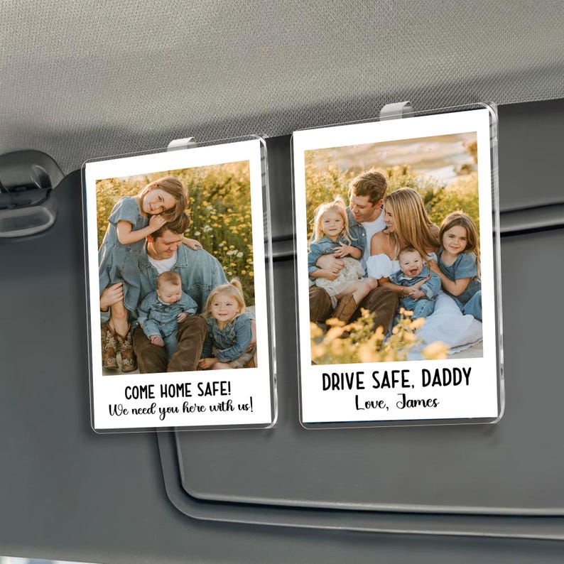 Custom Car Visor Clip, Custom Picture Frame, Drive Safe Photo Gift For Dad, Kids Picture Frame, Car Accessory