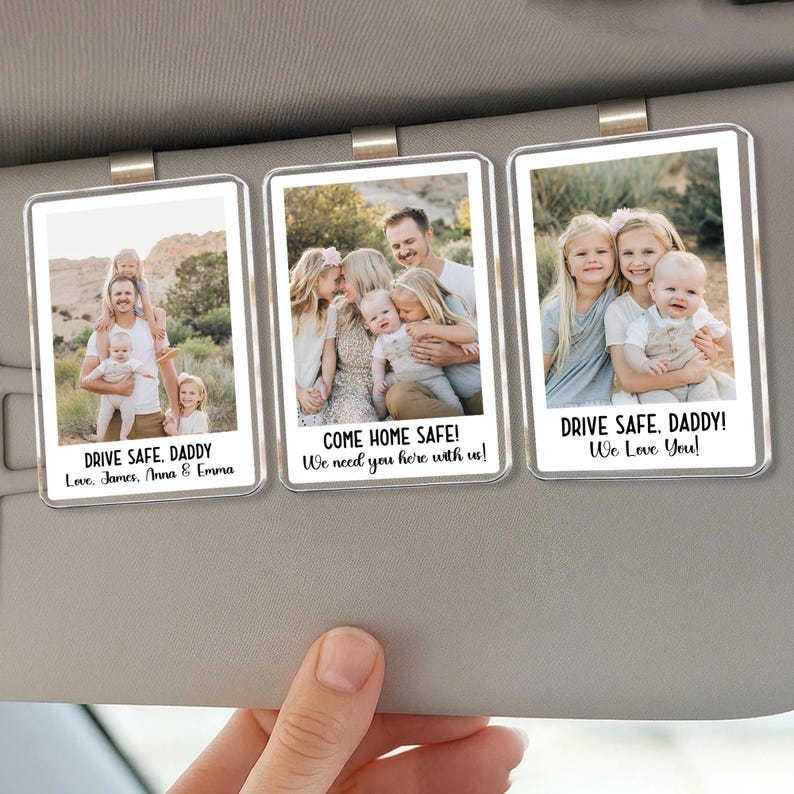 Custom Car Visor Clip, Custom Picture Frame, Drive Safe Photo Gift For Dad, Kids Picture Frame, Car Accessory