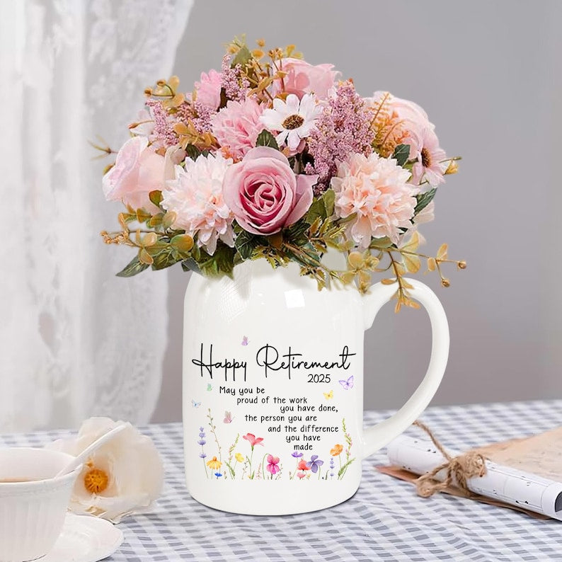 Retirement Gifts for Women, Retirement Ceramic Flower Vase, Thank You Gift, Teacher Retirement, Appreciation Gift, Retired Coworker Gift