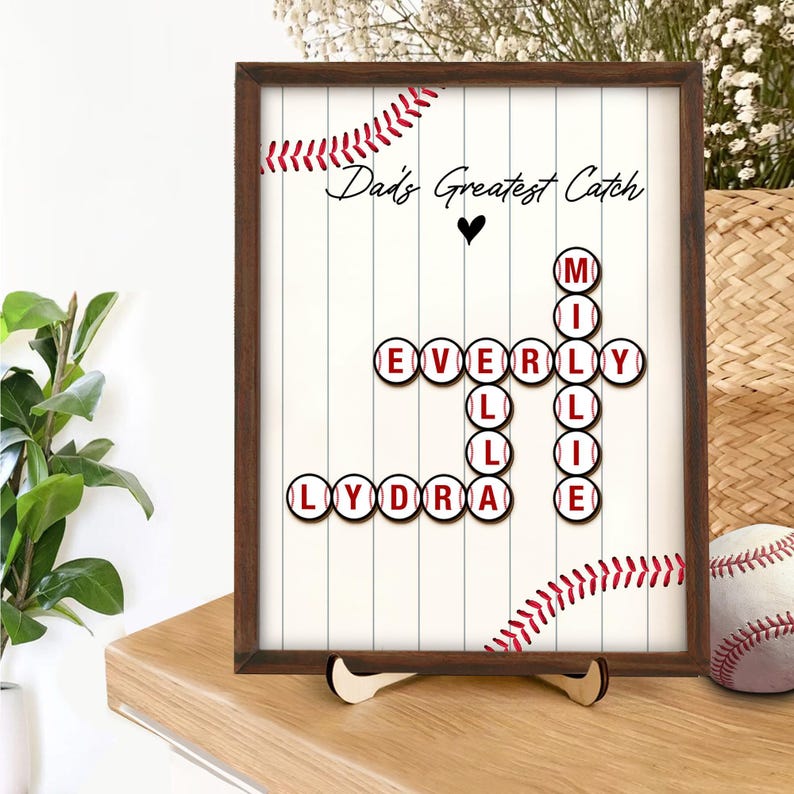 Personalized Father s Day Gift Daddy's Dream Team Throwing Ball, Custom Kid's Name Crossword, Baseball Fathers Day Present, Father Day Gift