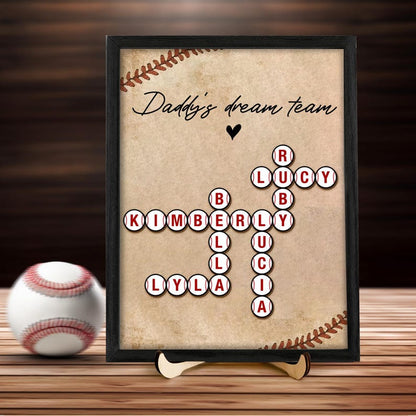 Personalized Father s Day Gift Daddy's Dream Team Throwing Ball, Custom Kid's Name Crossword, Baseball Fathers Day Present, Father Day Gift