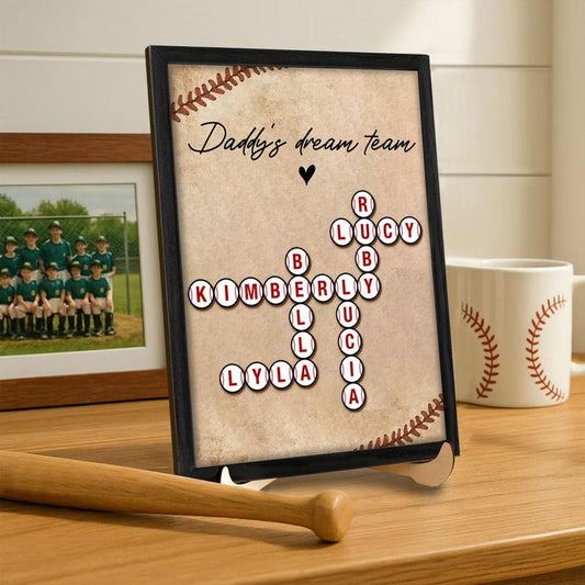 Personalized Father s Day Gift Daddy's Dream Team Throwing Ball, Custom Kid's Name Crossword, Baseball Fathers Day Present, Father Day Gift