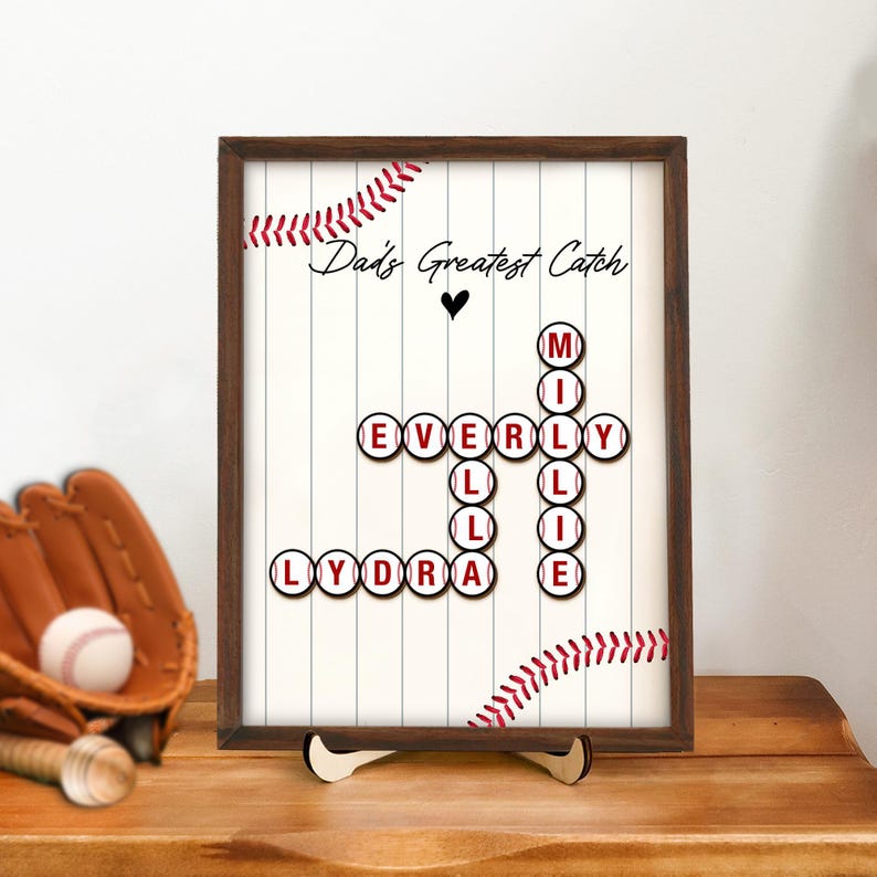 Personalized Father s Day Gift Daddy's Dream Team Throwing Ball, Custom Kid's Name Crossword, Baseball Fathers Day Present, Father Day Gift