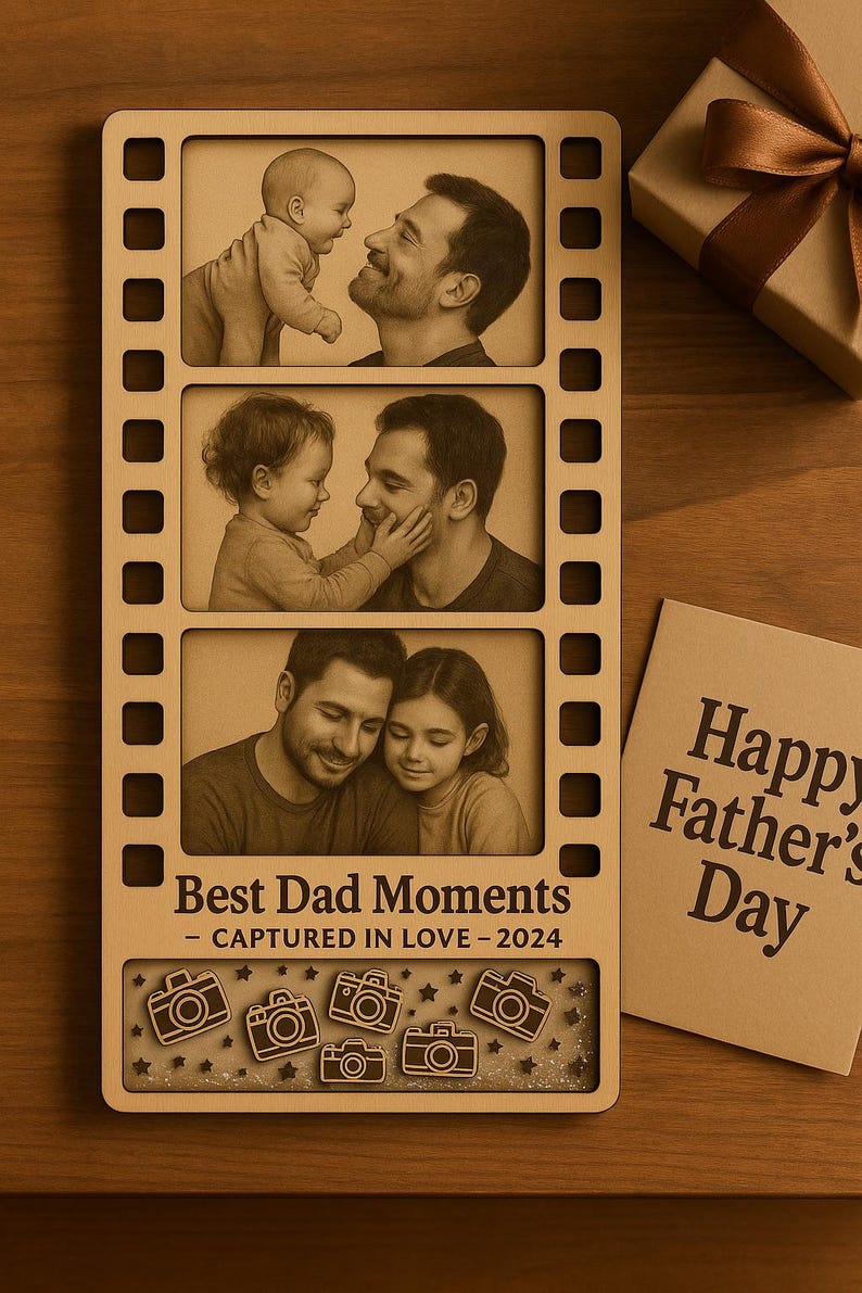 Custom Wooden Photo Magnet for Dad Film Strip Style Father s Day Gift from Kids, Personalized Keepsake Frame