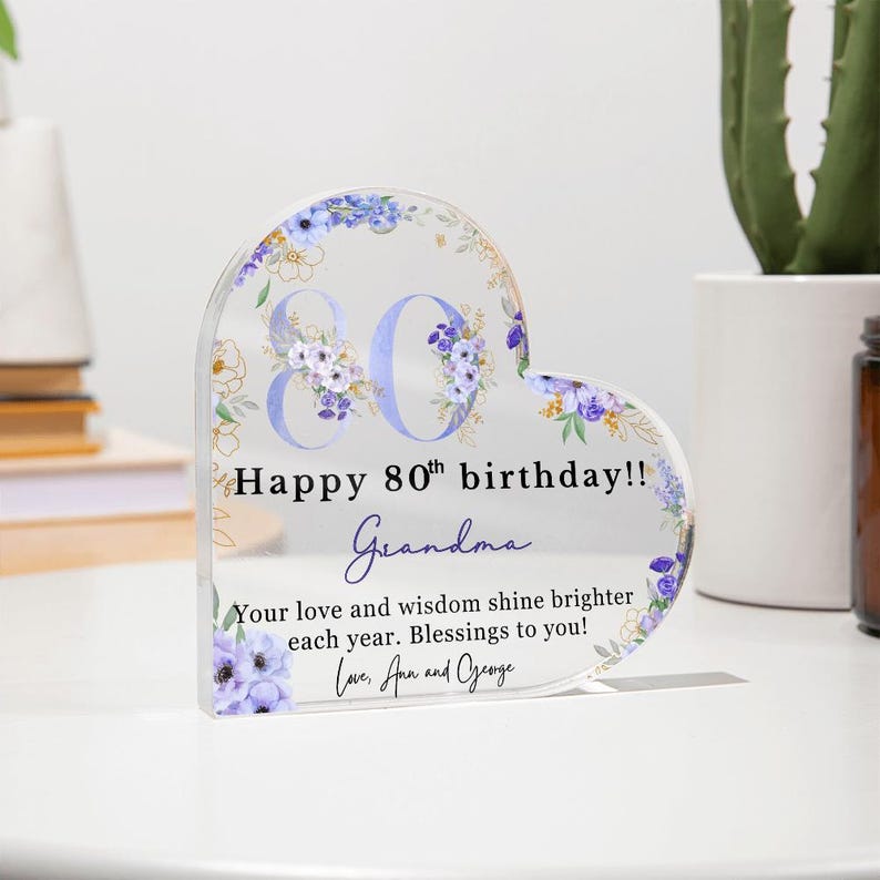 Personalised Happy 80th Birthday Gift Plaque, Birthday Gift For Nana Grandma Mom, 80th Birthday Gifts, Floral 80 Years Old Birthday Gift