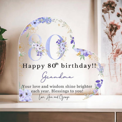 Personalised Happy 80th Birthday Gift Plaque, Birthday Gift For Nana Grandma Mom, 80th Birthday Gifts, Floral 80 Years Old Birthday Gift