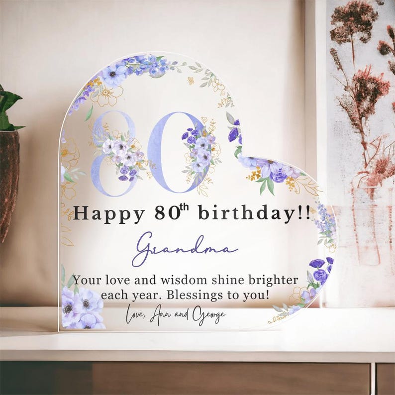 Personalised Happy 80th Birthday Gift Plaque, Birthday Gift For Nana Grandma Mom, 80th Birthday Gifts, Floral 80 Years Old Birthday Gift