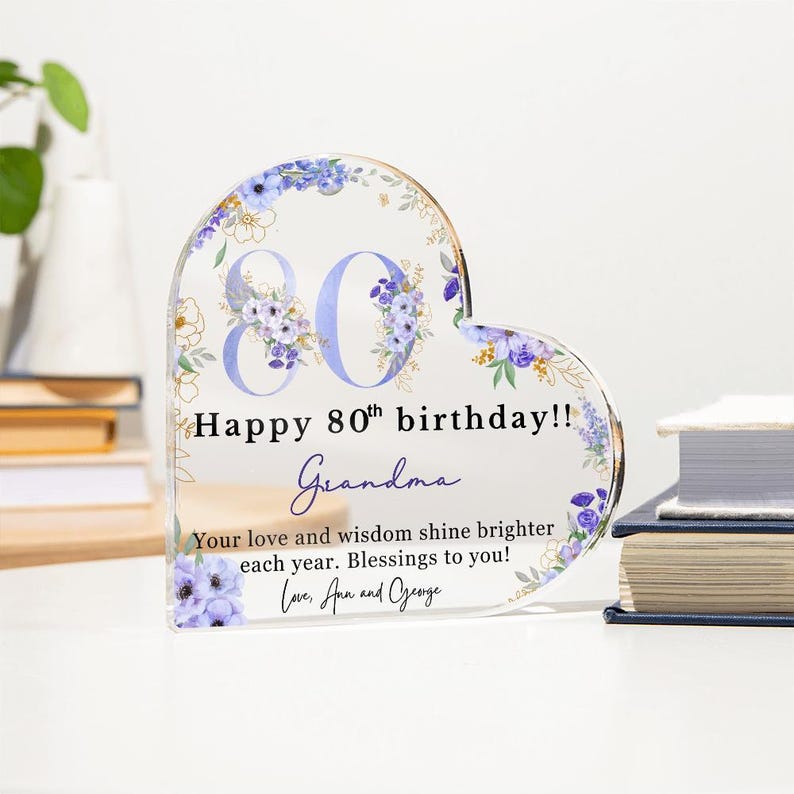 Personalised Happy 80th Birthday Gift Plaque, Birthday Gift For Nana Grandma Mom, 80th Birthday Gifts, Floral 80 Years Old Birthday Gift