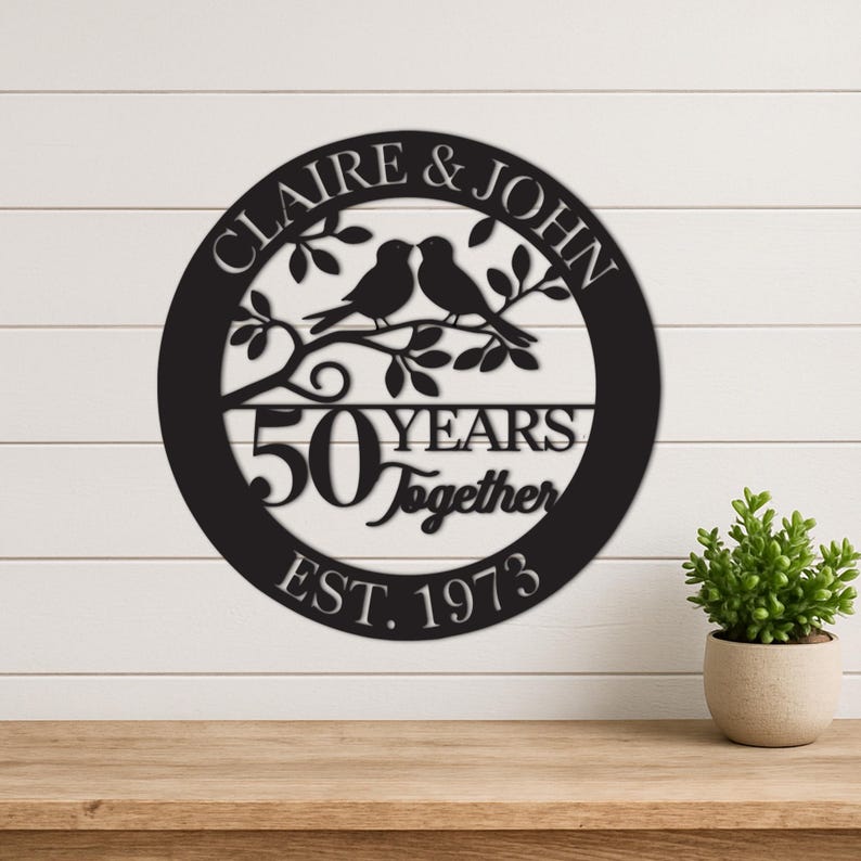 50th Anniversary Gift, Parents Anniversary, Golden Anniversary, 50 Year Anniversary Sign, Wedding Anniversary Metal Art, Doves Sign