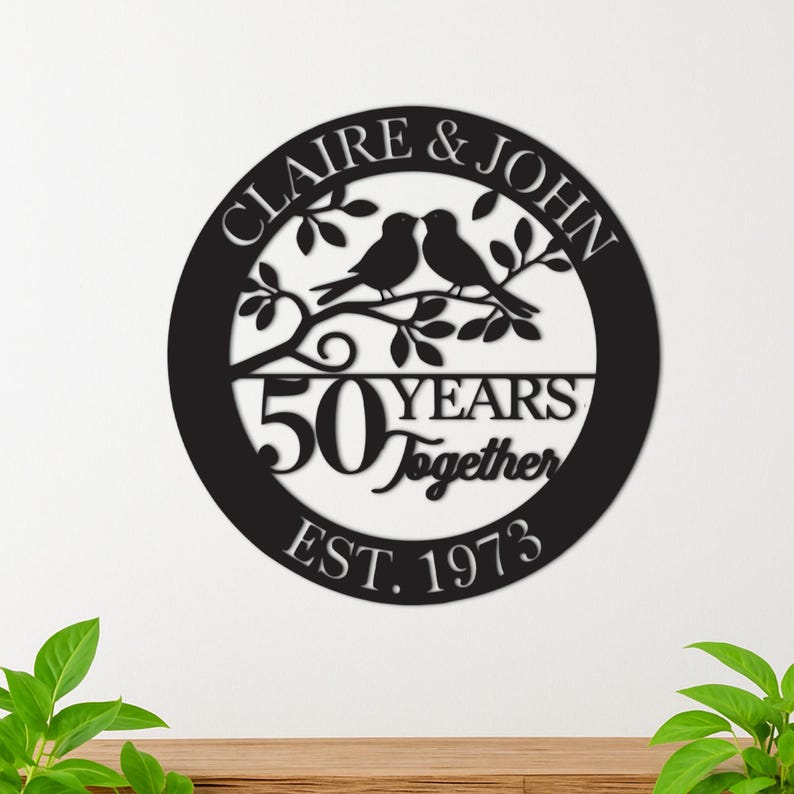 50th Anniversary Gift, Parents Anniversary, Golden Anniversary, 50 Year Anniversary Sign, Wedding Anniversary Metal Art, Doves Sign