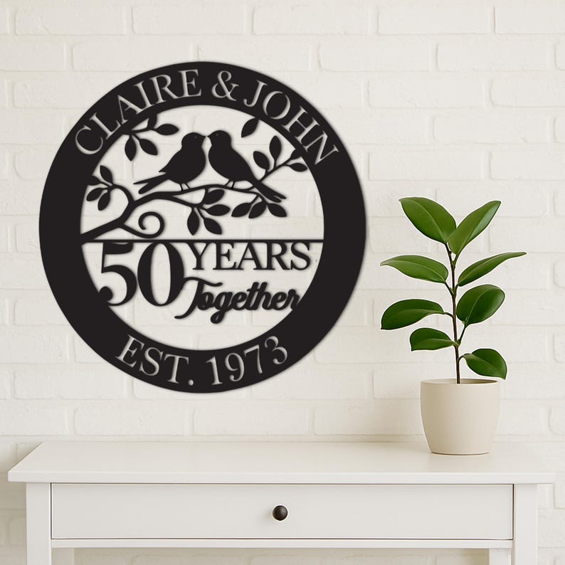 50th Anniversary Gift, Parents Anniversary, Golden Anniversary, 50 Year Anniversary Sign, Wedding Anniversary Metal Art, Doves Sign
