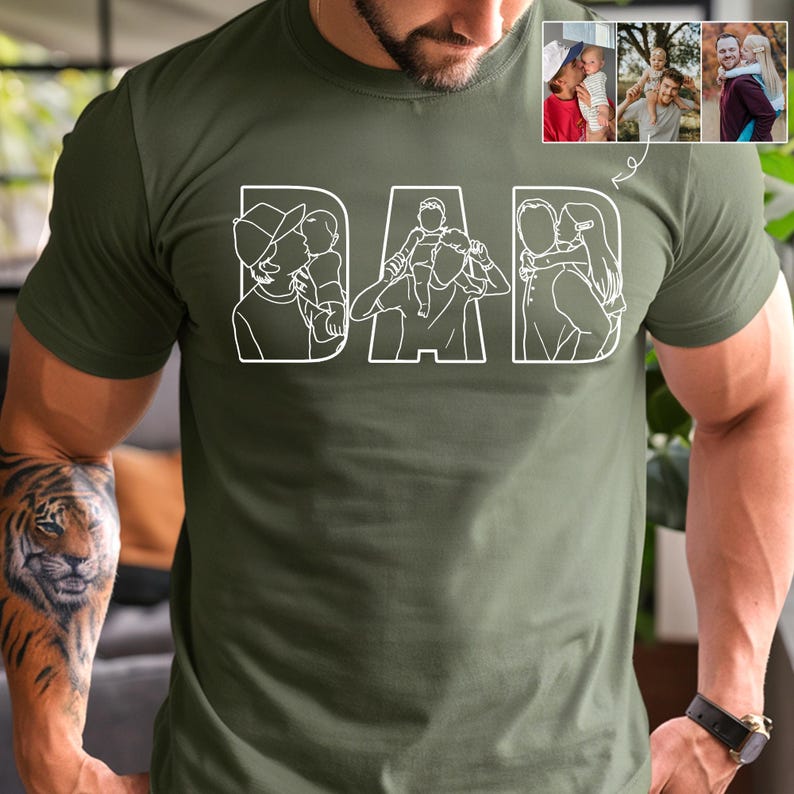 Personalized Dad Shirt, Personalized Portrait Gift for Dad, Dad Outline Photo Shirt, Fathers Day Gifts From Kids, Father's Day T-Shirt