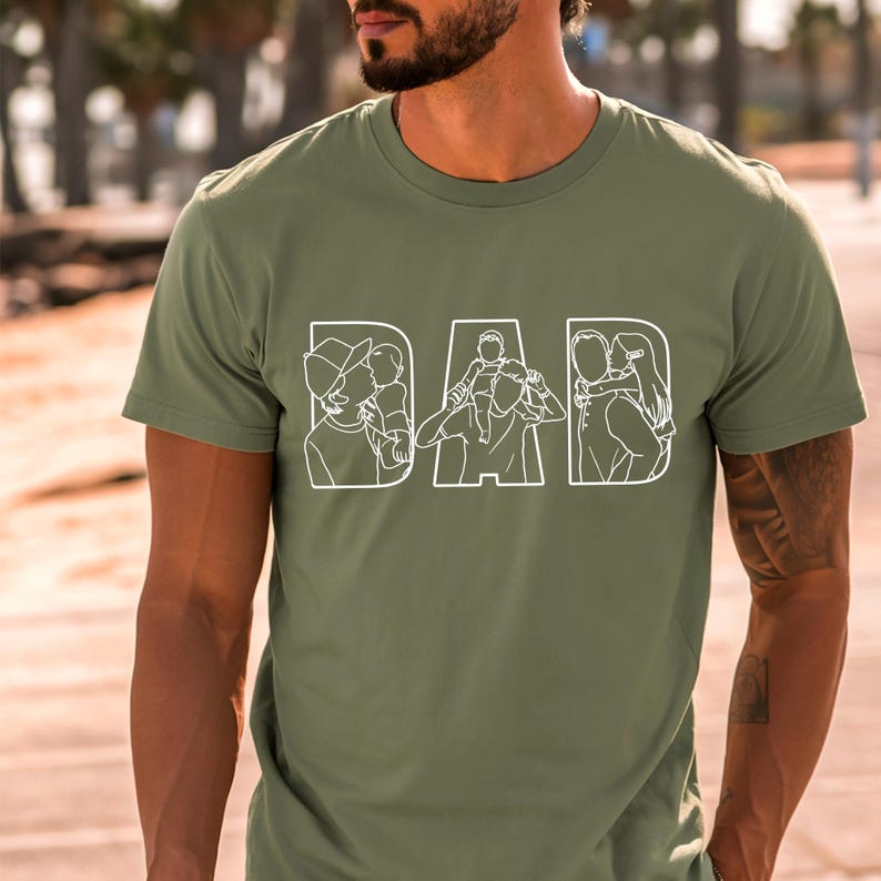 Personalized Dad Shirt, Personalized Portrait Gift for Dad, Dad Outline Photo Shirt, Fathers Day Gifts From Kids, Father's Day T-Shirt
