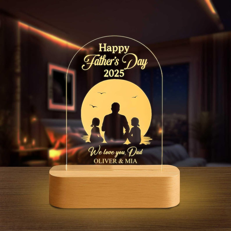Personalized Father's Day LED Night Light Custom Dad & Kids Lamp Dad's Gift from Children, Gift for Dad and Grandpa, Dad's Keepsake