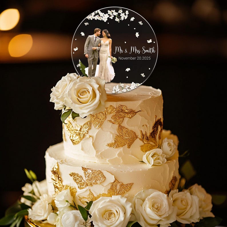 Personalized Wedding Photo Acrylic Cake Decoration, Wedding Cake Topper, Bride And Groom Photo, Wedding Keepsake, Wedding Gift, Wedding Sign