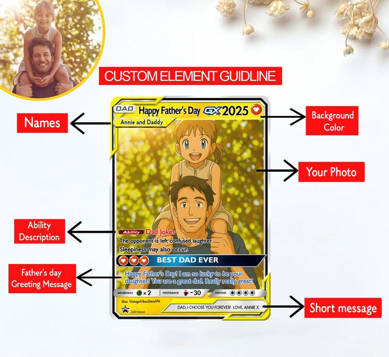 Personalized Father's Day Poke Card, Custom Photo Art Card, Best Dad Wallet Card Gift For Dad, Father's Day Gift From Kids, New Dad Gifts