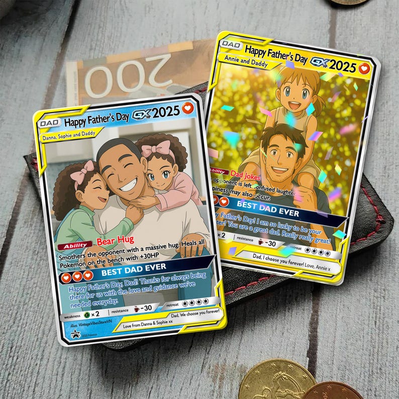 Personalized Father's Day Poke Card, Custom Photo Art Card, Best Dad Wallet Card Gift For Dad, Father's Day Gift From Kids, New Dad Gifts