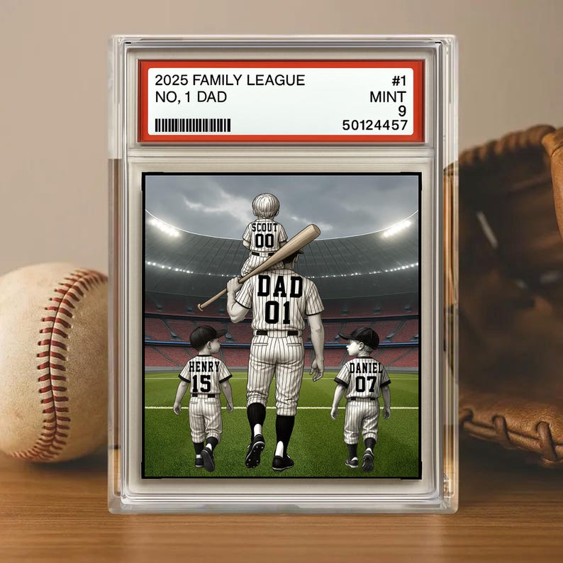 Baseball No. 1 Dad Grandpa Man & Kids Trading Card Style Personalized Acrylic Block Plaque Father's Day Gift for Baseball Dad, Husband Gift