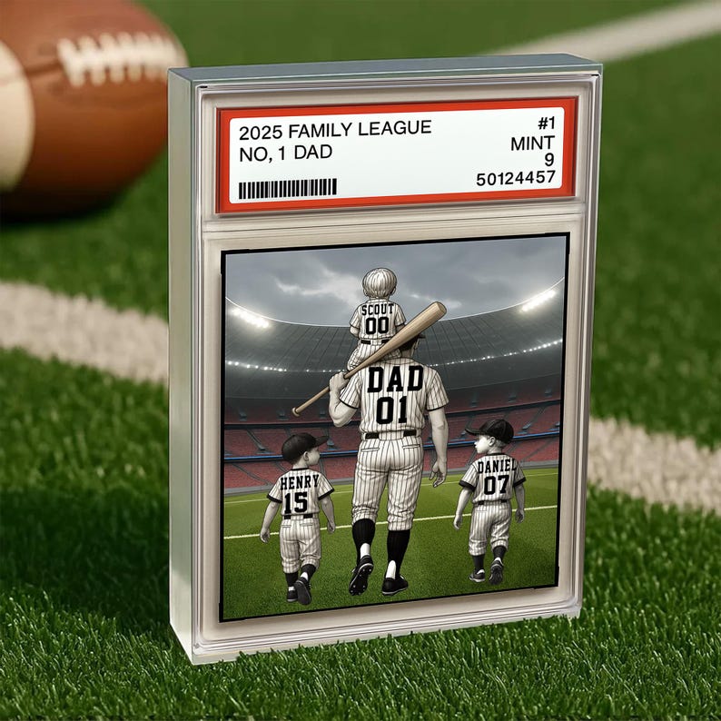 Baseball No. 1 Dad Grandpa Man & Kids Trading Card Style Personalized Acrylic Block Plaque Father's Day Gift for Baseball Dad, Husband Gift