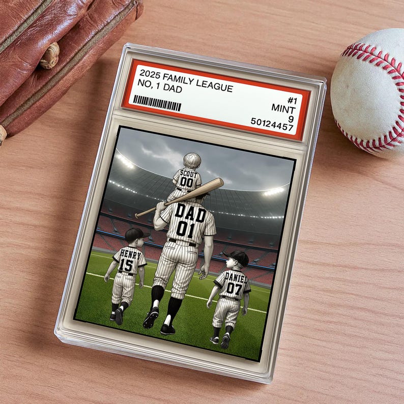 Baseball No. 1 Dad Grandpa Man & Kids Trading Card Style Personalized Acrylic Block Plaque Father's Day Gift for Baseball Dad, Husband Gift
